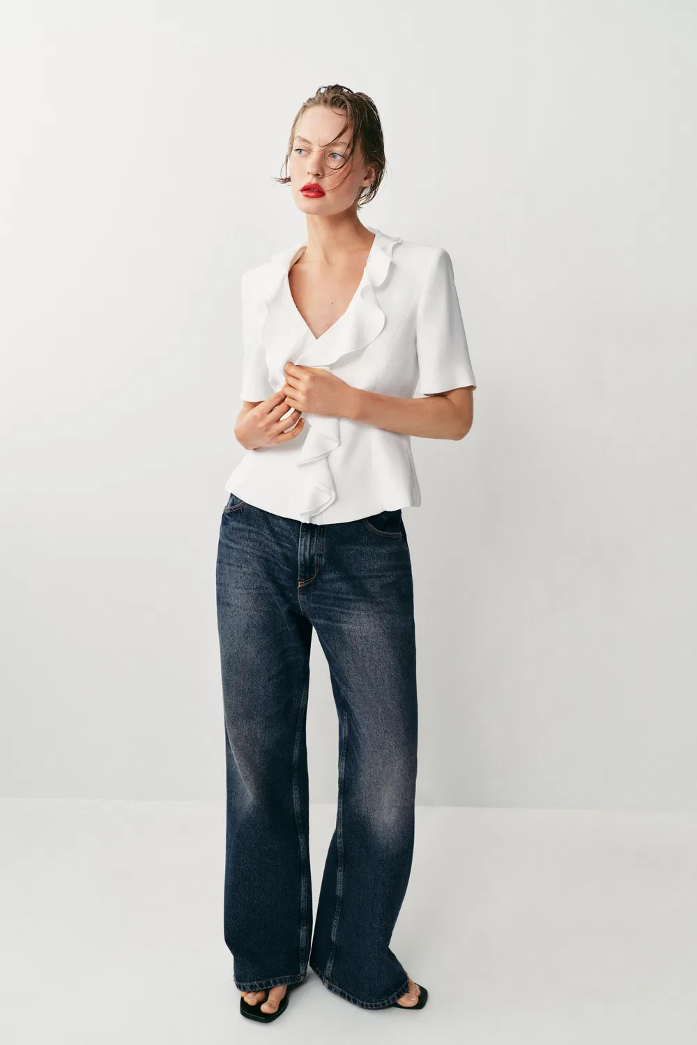Блейзер с короткими рукавами и оборками ZARA, Oyster-White