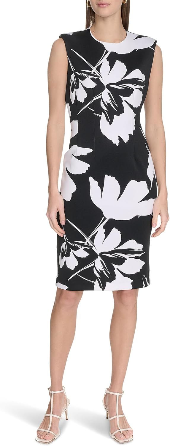 

Calvin Klein Женское платье-футляр с цветочным принтом и аквалангом, Black/White
