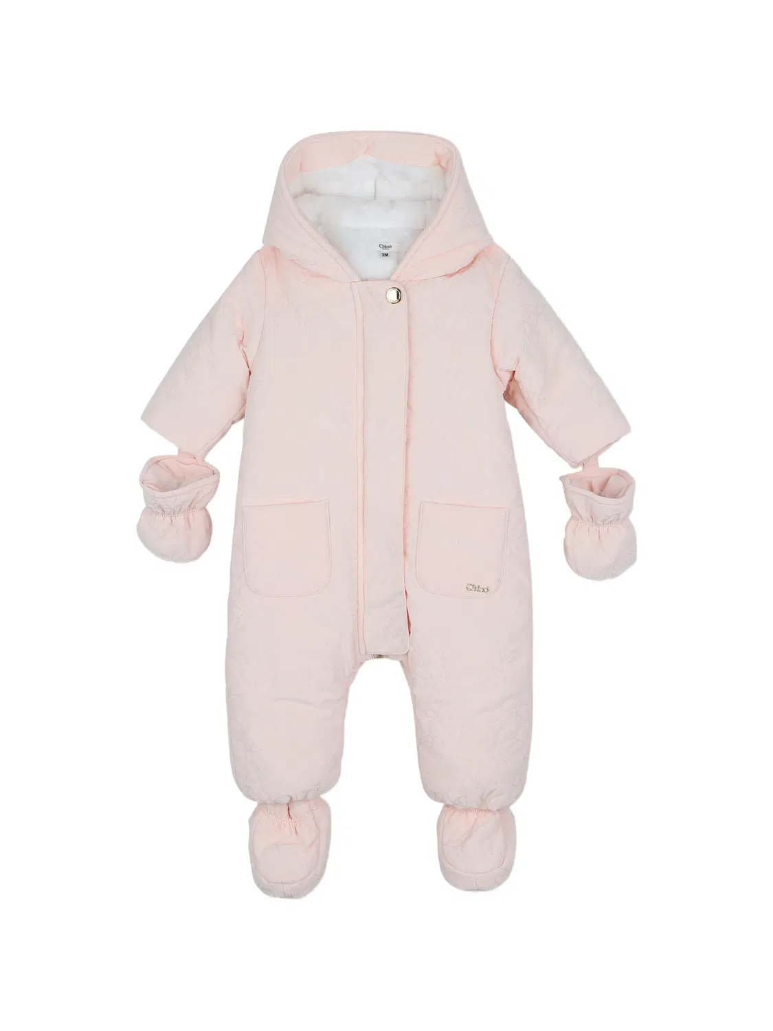 Комбинезон с капюшоном и цветочной вышивкой Chloé Kids, розовый