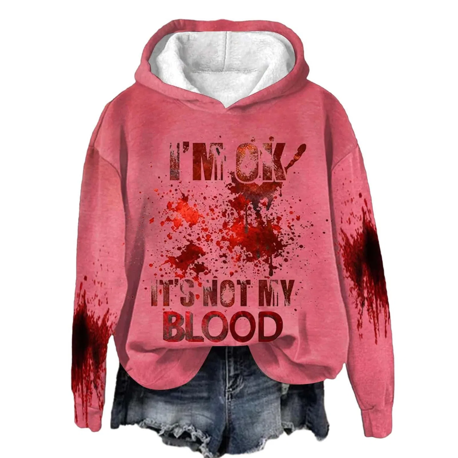 Женский худи с принтом I'M Ok Its Not My Blood, Z012 Hot Pink — фото 3