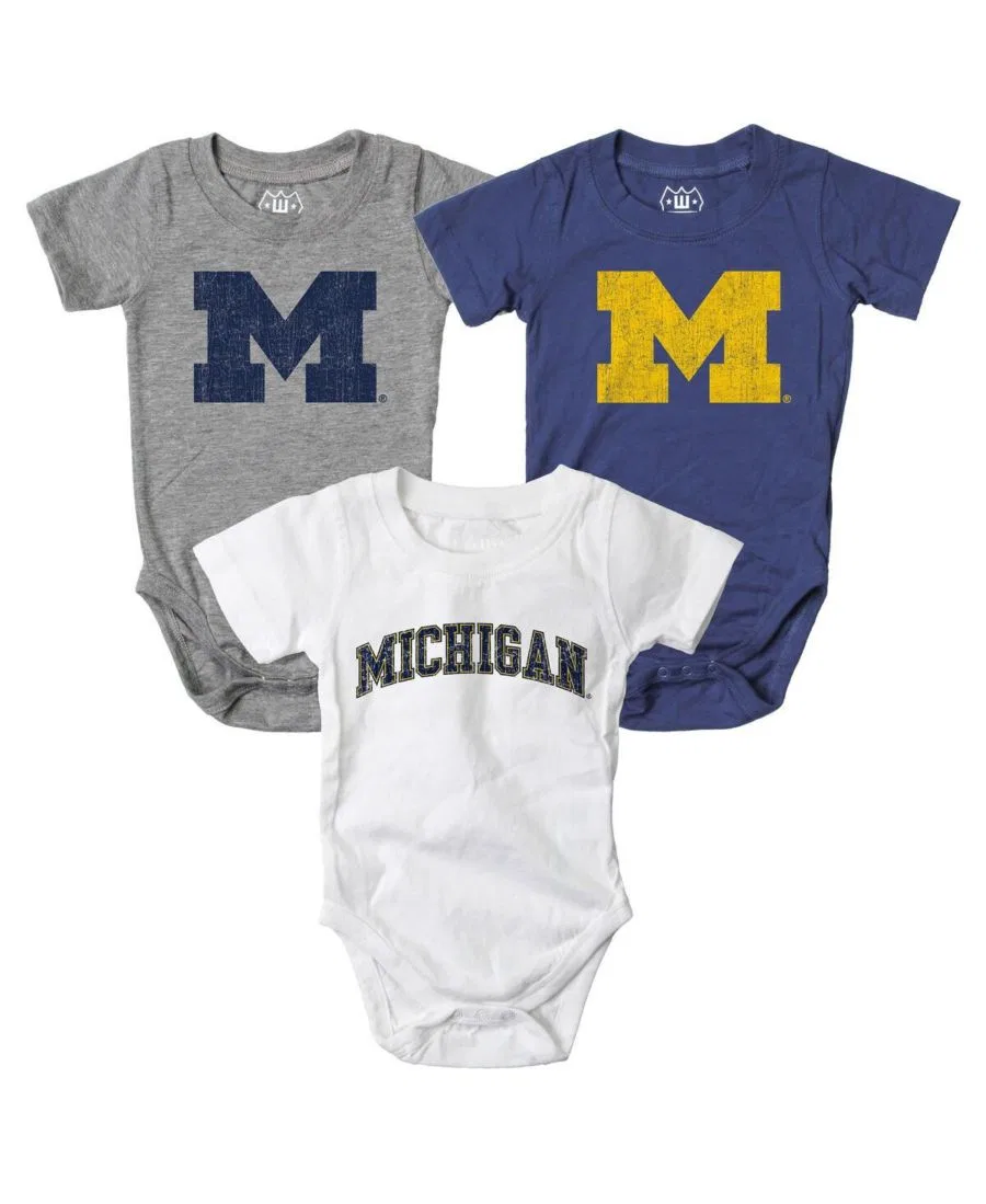 Комплект боди с принтом Michigan Wolverines Wes & Willy, Navy, White, Heather Gray