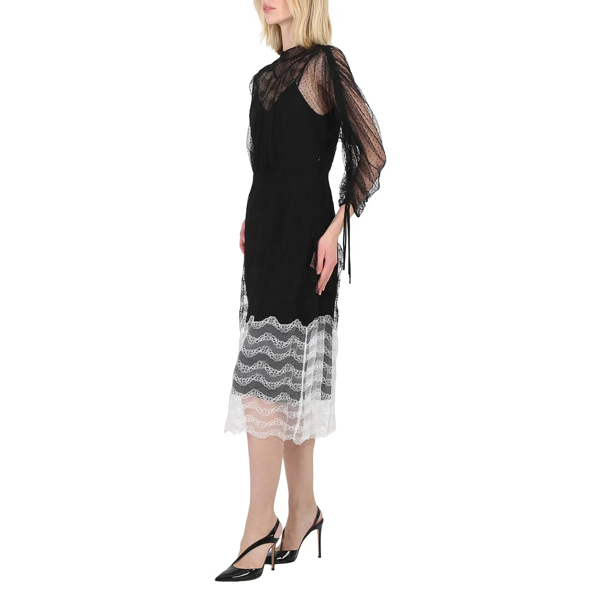 Платье с кружевным геометрическим узором Ladies Black Geometric Lace Dress With Gathered-sleeves Burberry, Black — фото 3