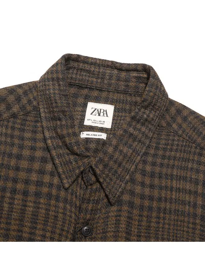 Рубашка с клетчатым принтом Zara, черный — фото 4