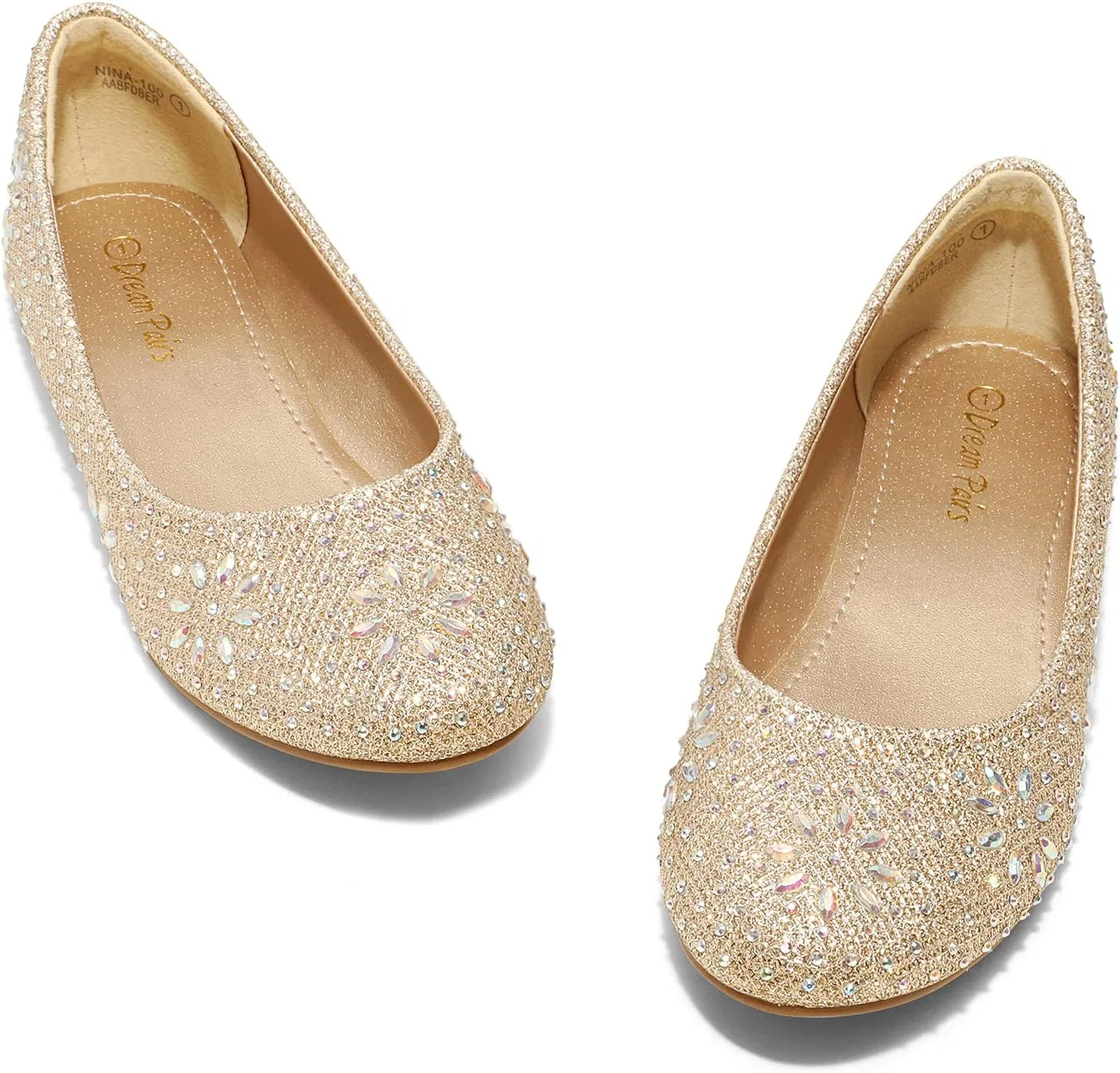 Детские балетки для девочек с блестками и стразами DREAM PAIRS, Nina Gold Glitter — фото 2