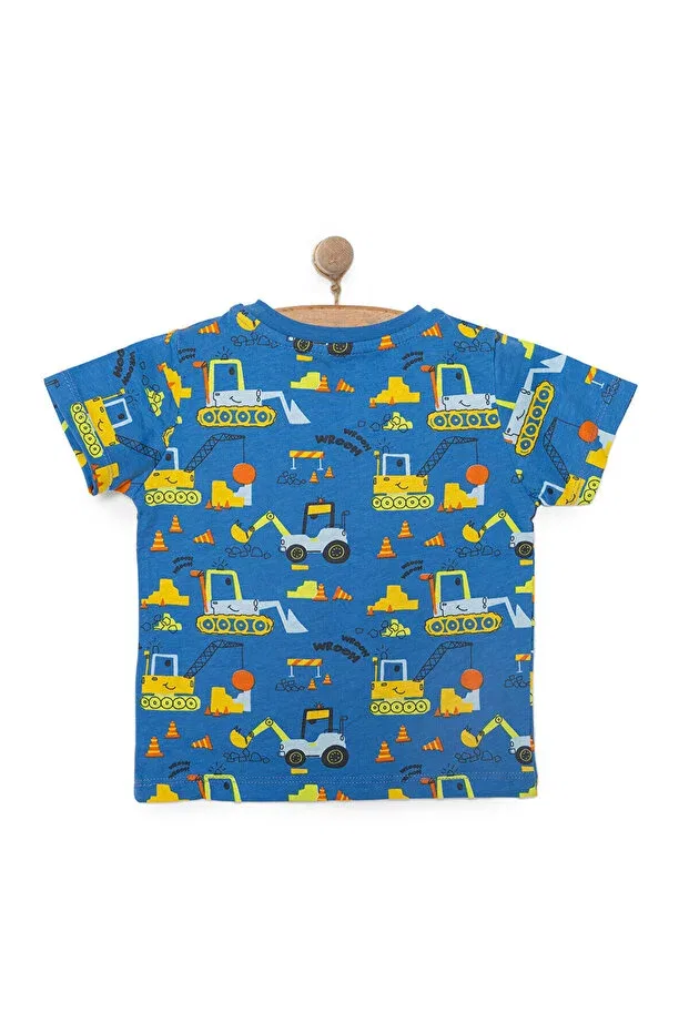 Детская футболка с принтом для мальчиков Hellobaby basic men's scoop pattern t-shirt baby boy Ebebek Hello Baby, Blue — фото 2