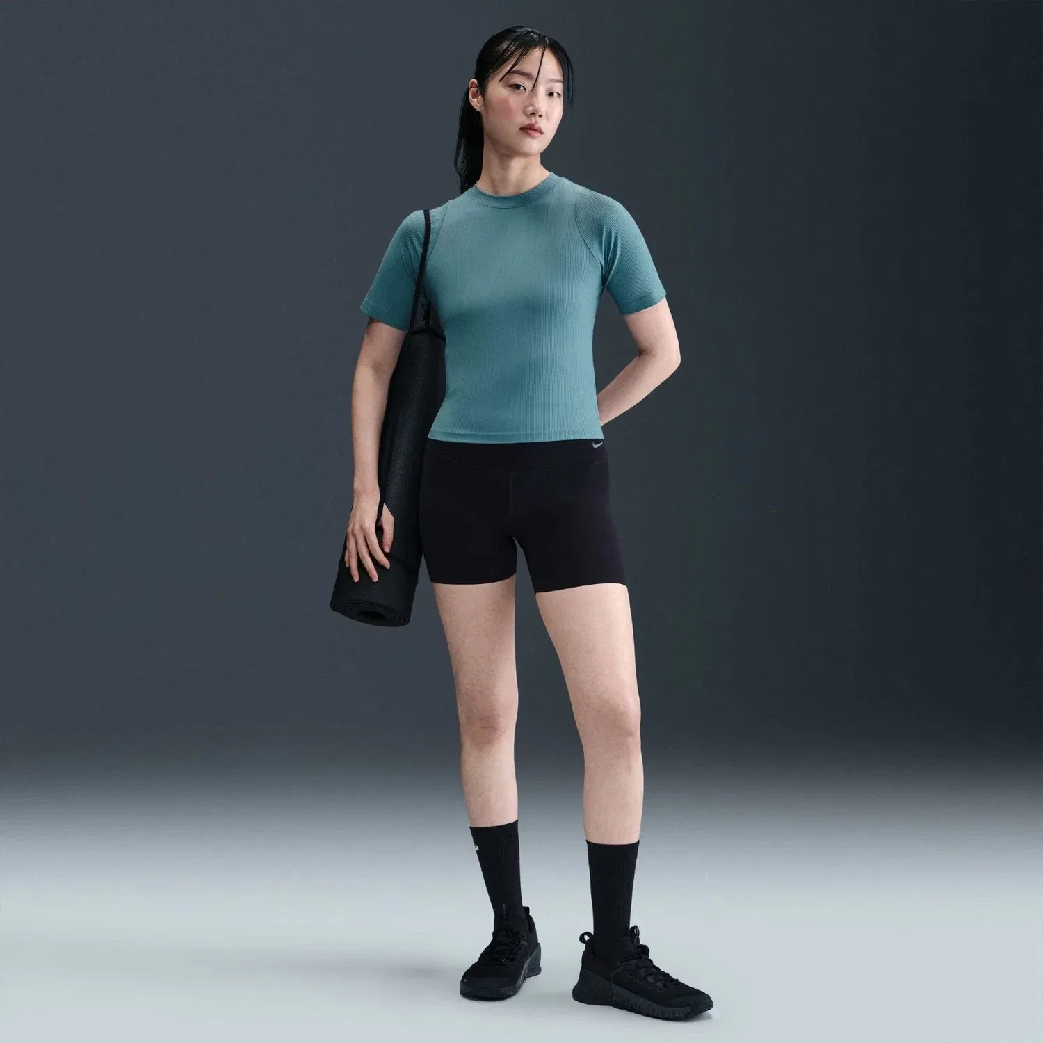 Женский топ Nike Zenvy с коротким рукавом, Dri-FIT, синий — фото 4