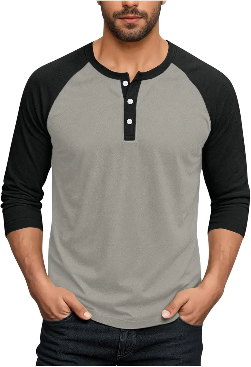 Мужская футболка с 3/4 рукавом реглан Henley, Orange