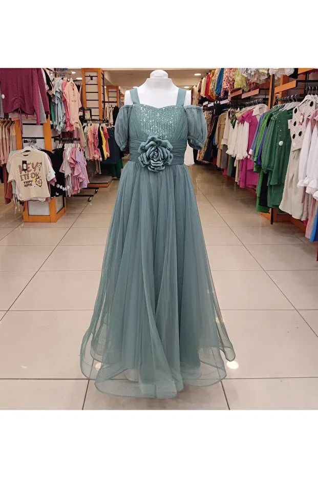 Детское платье для девочек с коротким рукавом Yonca Çocuk, Mint Green