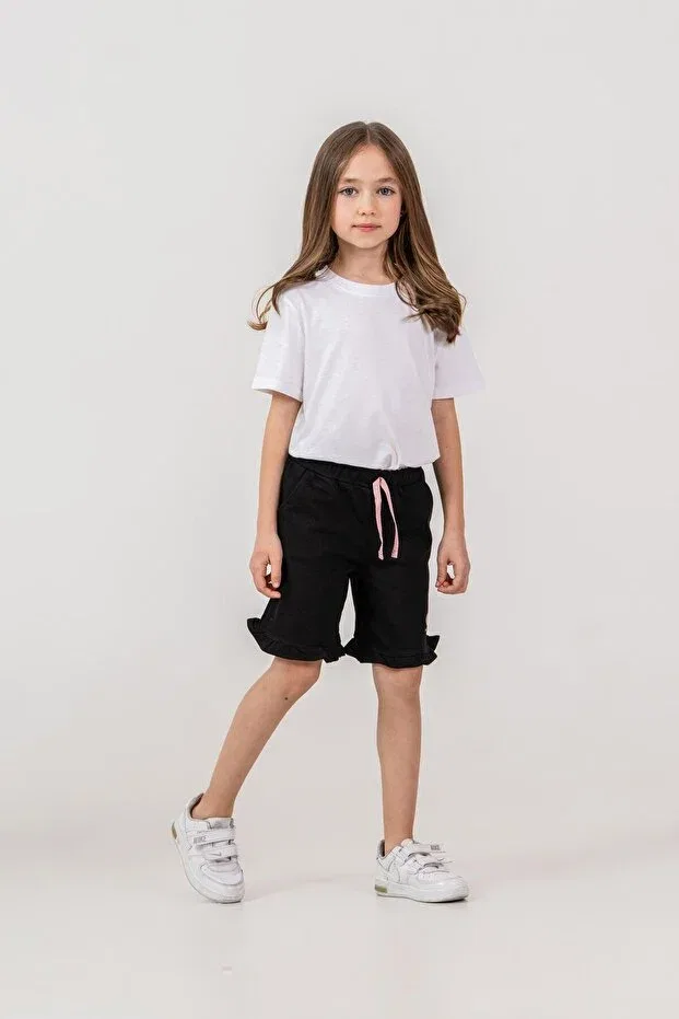 Детские шорты для девочек с принтом Ruffled Cherry Mışıl Kids, Black — фото 4