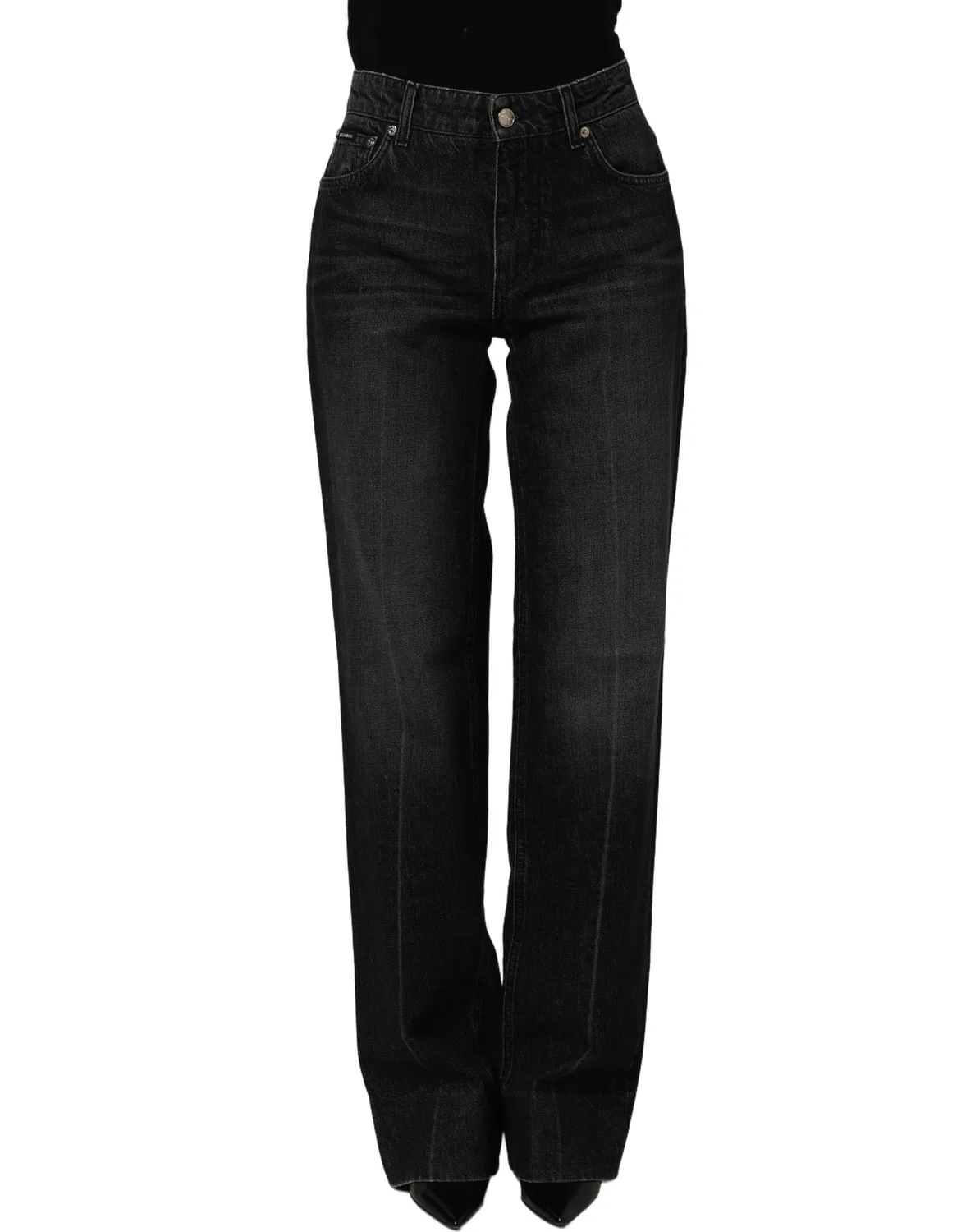 Женские джинсы прямые с высокой посадкой Straight Denim Jeans Dolce & Gabbana, Black — фото 2