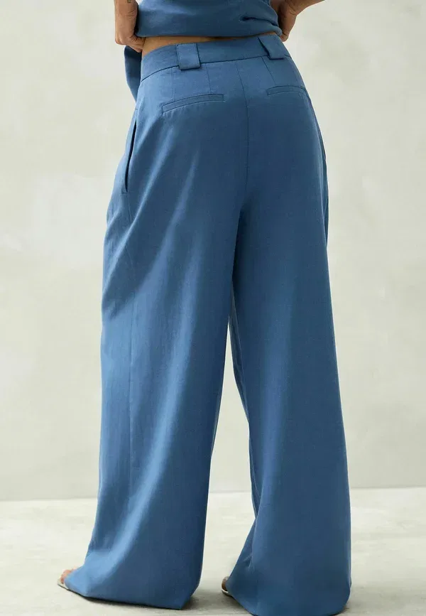 Брюки из лиоцелла и льна Petite fit - wide leg trousers Next, синий — фото 3