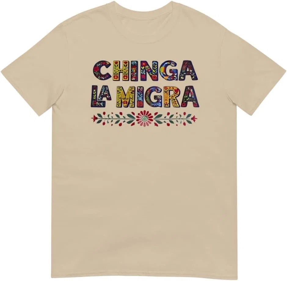 Мужская футболка с принтом, Vintage Chinga La Migra Anti Ice, песочный