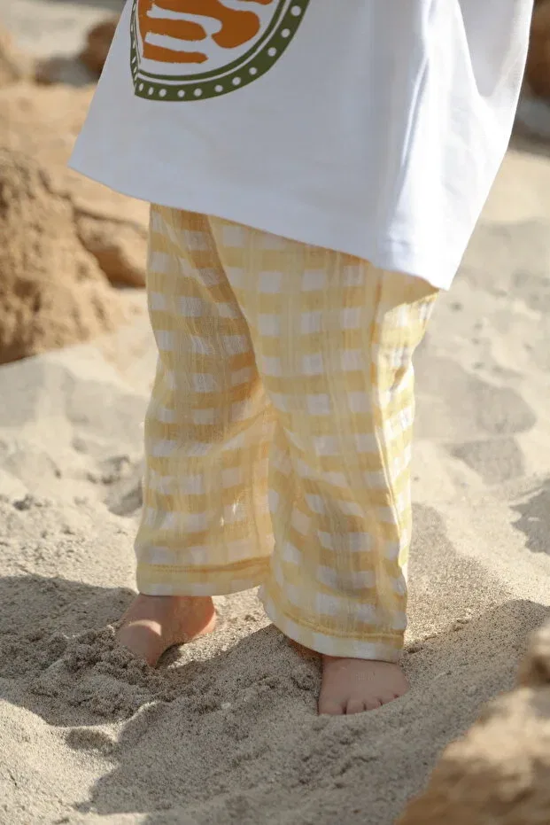 Детские брюки для девочек с рисунком в клетку Yellow white plaid patterned Dodo'S Baby, Yellow