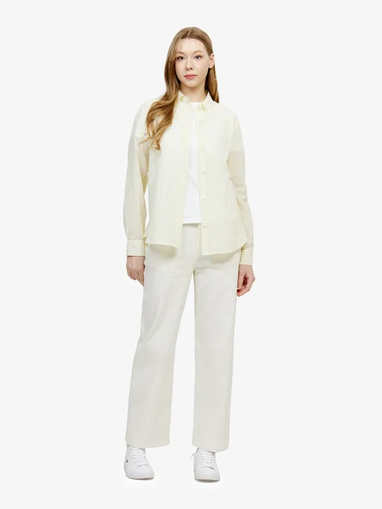 Рубашка LACOSTE Lemon, женская хлопковая, полоска, лимонный — фото 4