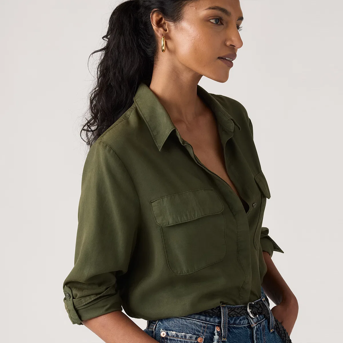 Женская рубашка с отложным воротником Green Levis, Зеленый — фото 4