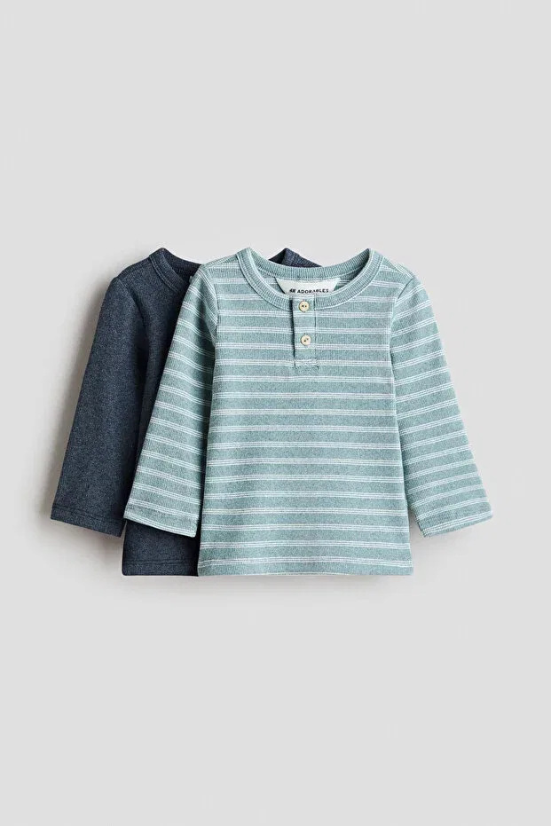 Детский комплект футболок с длинным рукавом H&M, Dark Blue/Turquoise
