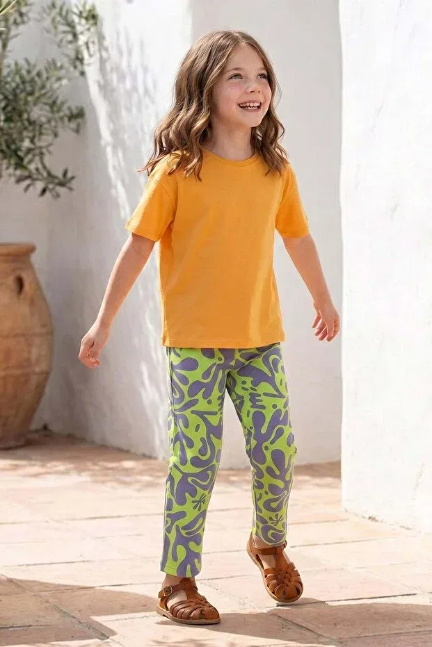 Детские брюки для девочек с принтом Fulla Moda, Neon Green