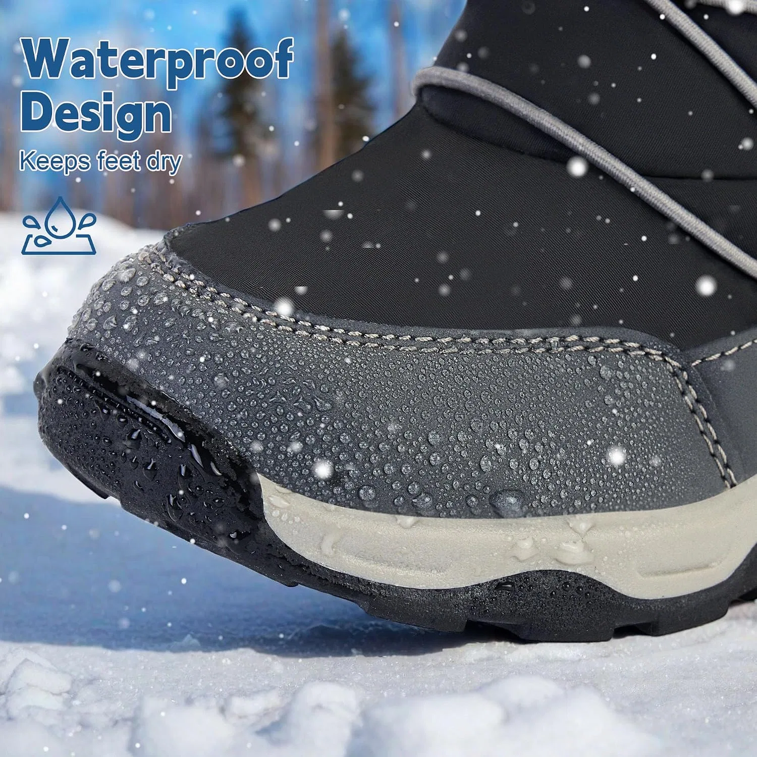 Детские зимние водонепроницаемые снежные ботинки PolarPals, Black/Grey — фото 4