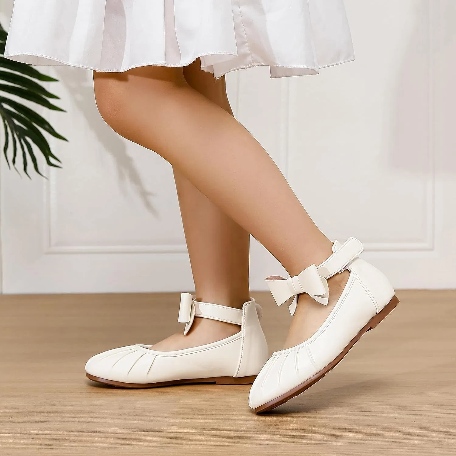 Детские балетки для девочек с ремешком на щиколотке Mary Jane Wxiaoduu, White — фото 2
