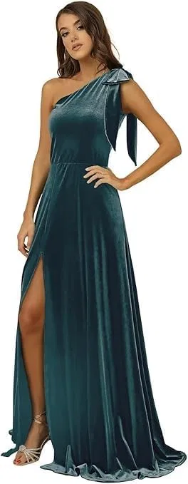Женское вельветовое платье с одним плечом с разрезом Formal, Teal