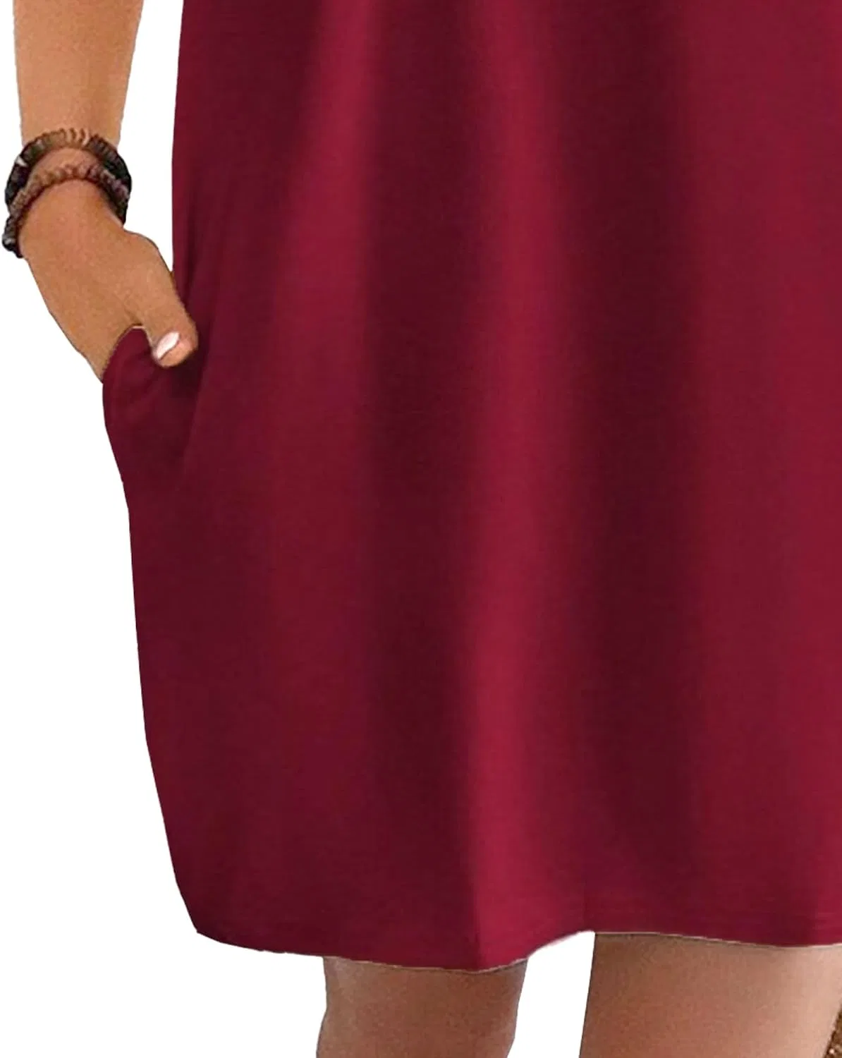 Женское повседневное платье-футболка с карманами, Wine Red — фото 3