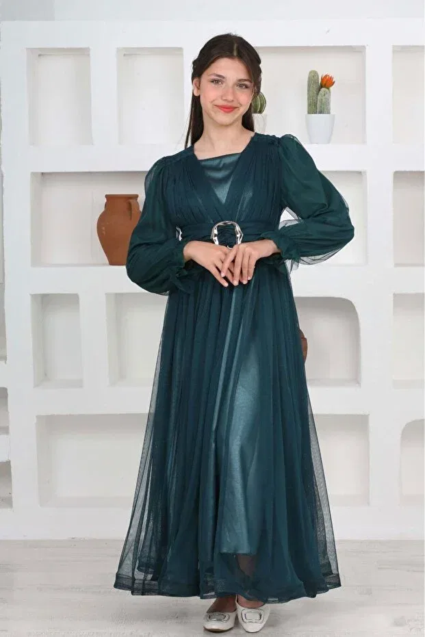 Детское платье для девочек с длинным рукавом Modest Clothing Asortix, Emerald — фото 4