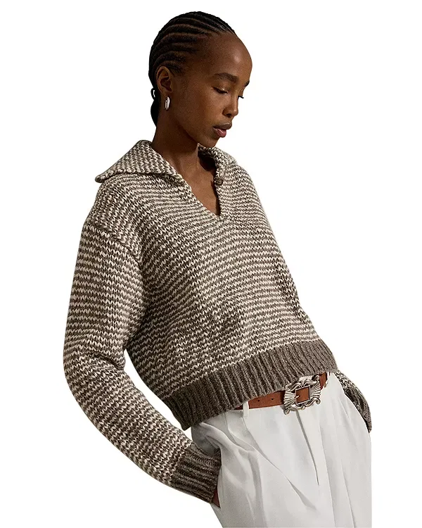 Женский свитер с воротником-хомутом и длинным рукавом Ralph Lauren, Stone Grey/Cream Stripe