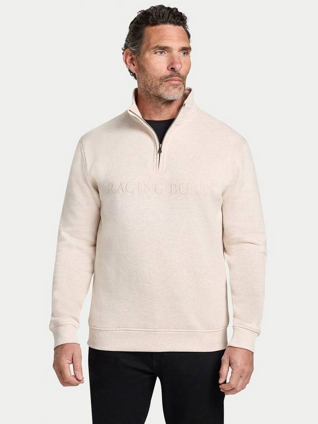 

Тонный джемпер с вышивкой и молнией на четверть Raging Bull, Ecru Marl