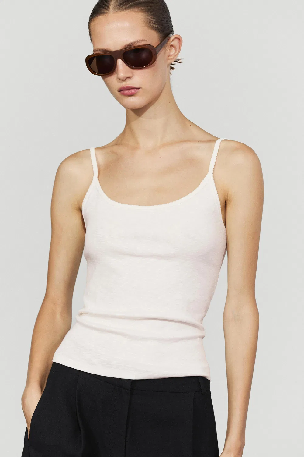 Топ Massimo Dutti Cotton Blend Strappy, кремовый