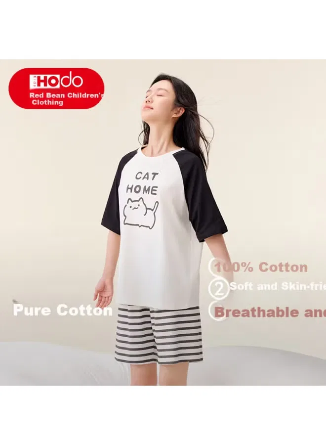 Комплект пижам с коротким рукавом для подростков N3360 Red Bean, белый