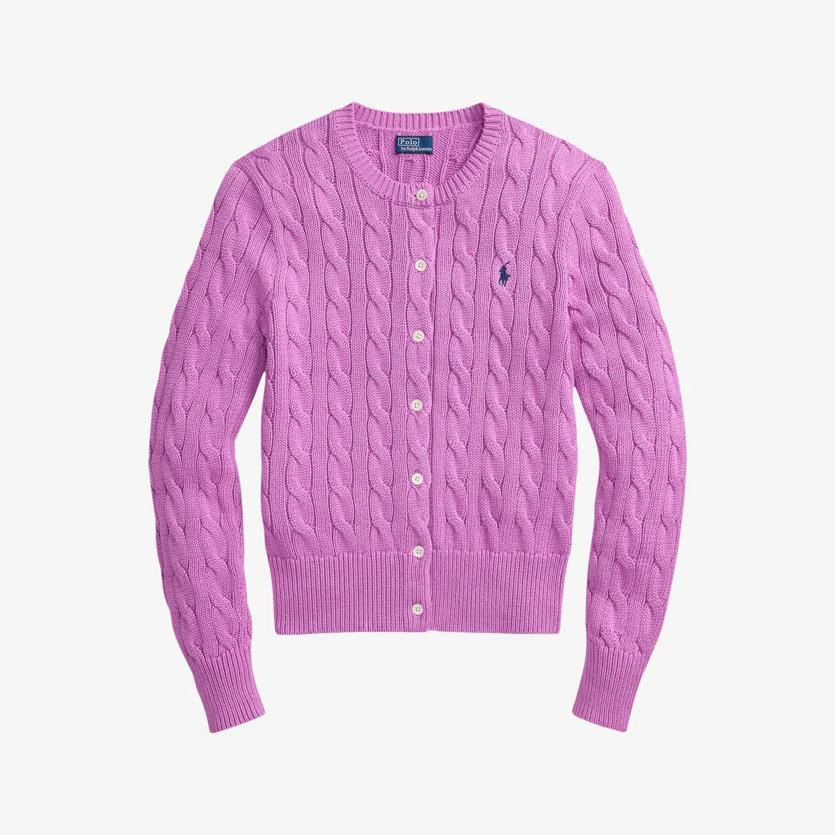 Хлопковый кардиган крупной вязки с вышивкой логотипа бренда Polo Ralph Lauren, розовый