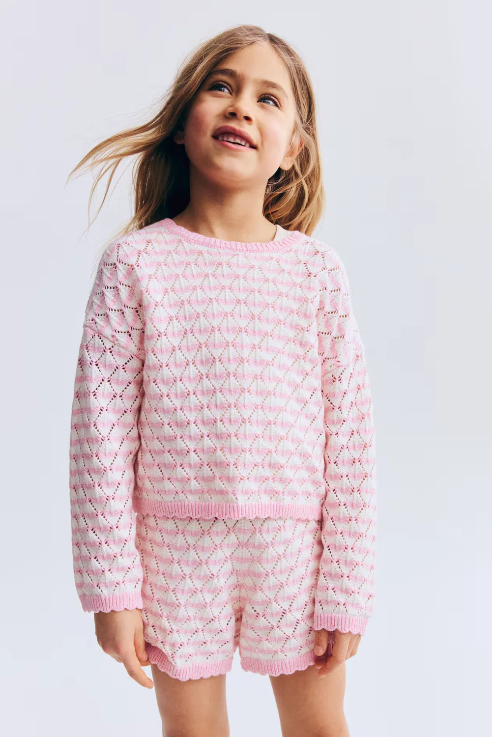 Комплект из 2 предметов, связанный ажурным узором H&M, Hellrosa/Gestreift