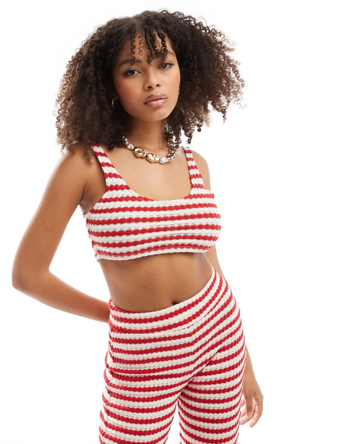 

Топ Asos Design Co-ord Crochet Texture Stripe Cami, красный/белый