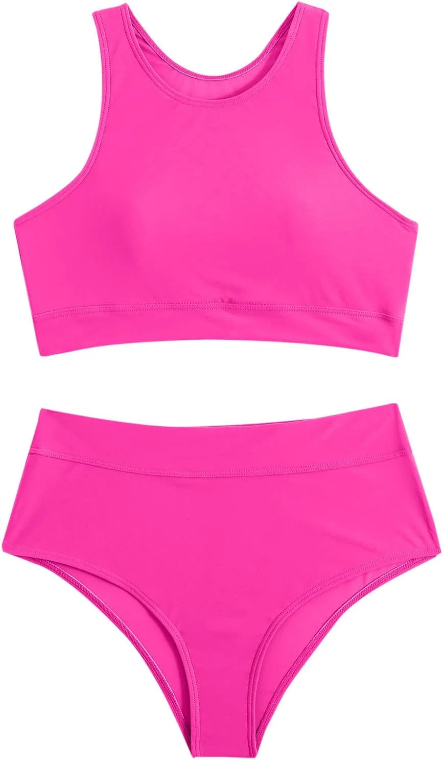Женский бикини-комплект с высокой талией, Push-up, Hot Pink — фото 3