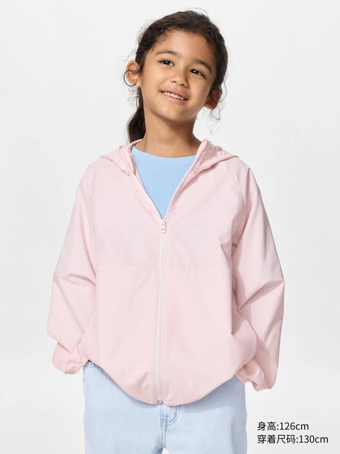 Детская легкая куртка с капюшоном защита от ультрафиолета Uniqlo, розовый