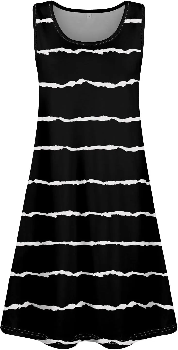 Женское повседневное платье с цветочным принтом Sleeveless Loose Fit, Black — фото 3