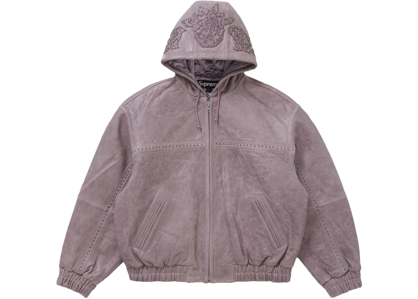 Мужская кожаная куртка с капюшоном и шипами Supreme Jacket, Lilac