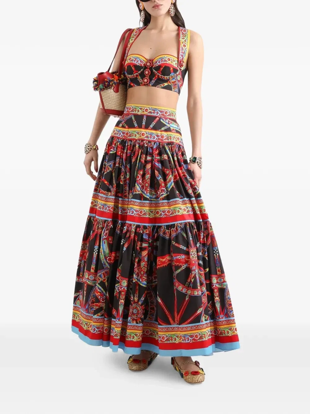 Длинная поплиновая юбка с принтом Carretto Dolce & Gabbana, черный — фото 2