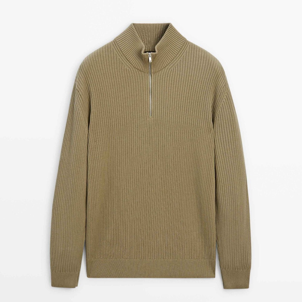 

Свитер Massimo Dutti Ribbed Knit With Mock Neck, хаки