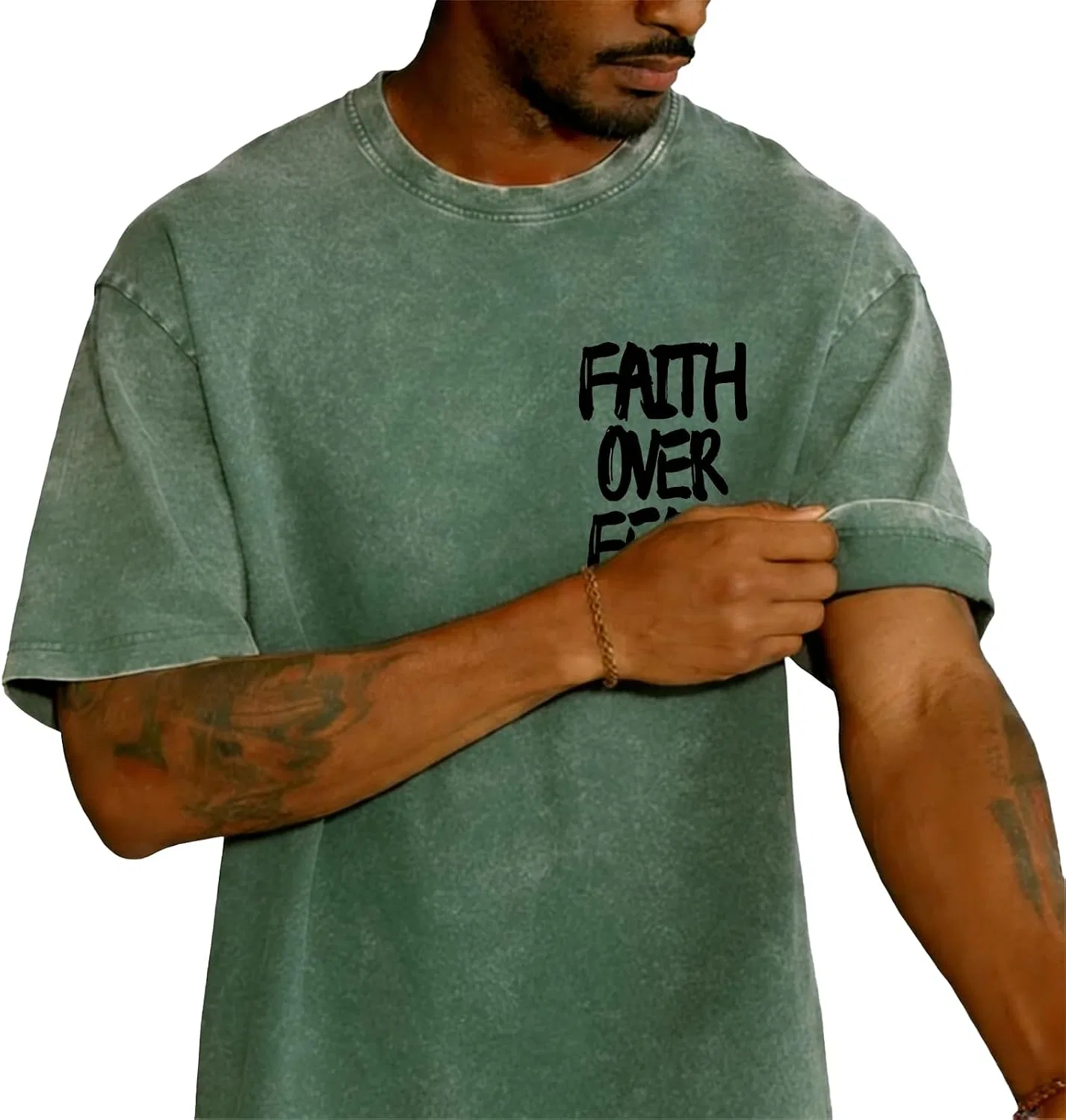 Мужская футболка с принтом Faith Over Fear, зелёный — фото 4