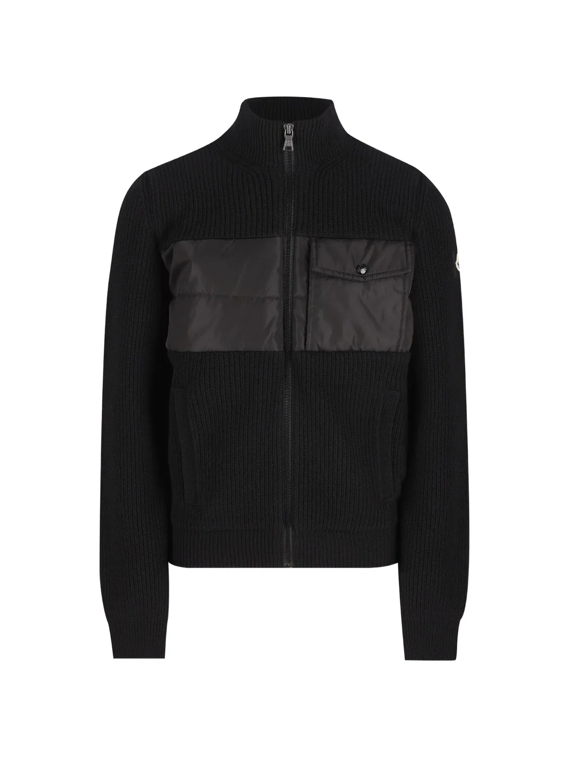Ребристый кардиган с вставками Moncler Enfant, черный
