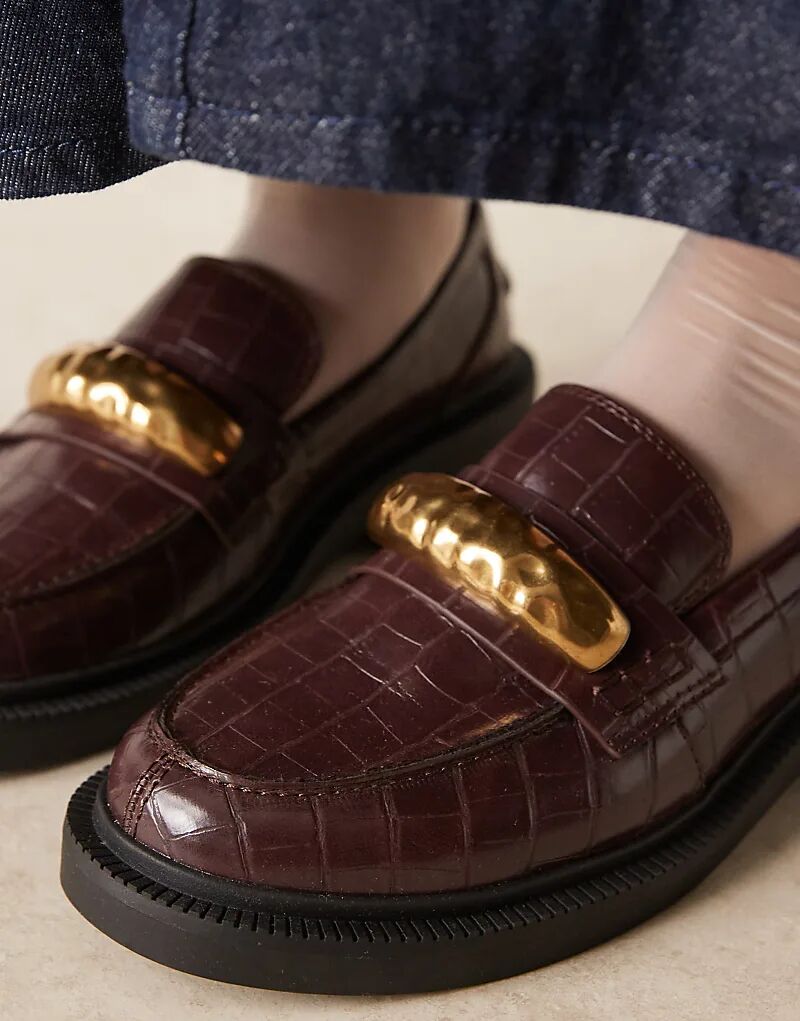 Коричневые лоферы с отделкой Mistral от ASOS DESIGN с крокодиловой кожей — фото 3