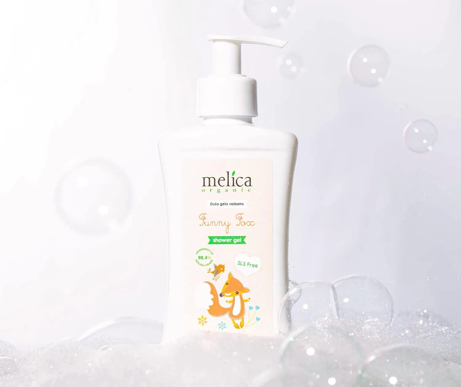 Детская пенка для ванны и шампунь Organic Funny Bunny Bath Foam and Funny Wolf Baby Shampoo, Melica, 600 мл, Citrus — фото 4