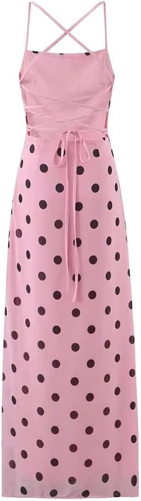 Женское вечернее платье с горошком Bodycon Maxi, Pink — фото 2