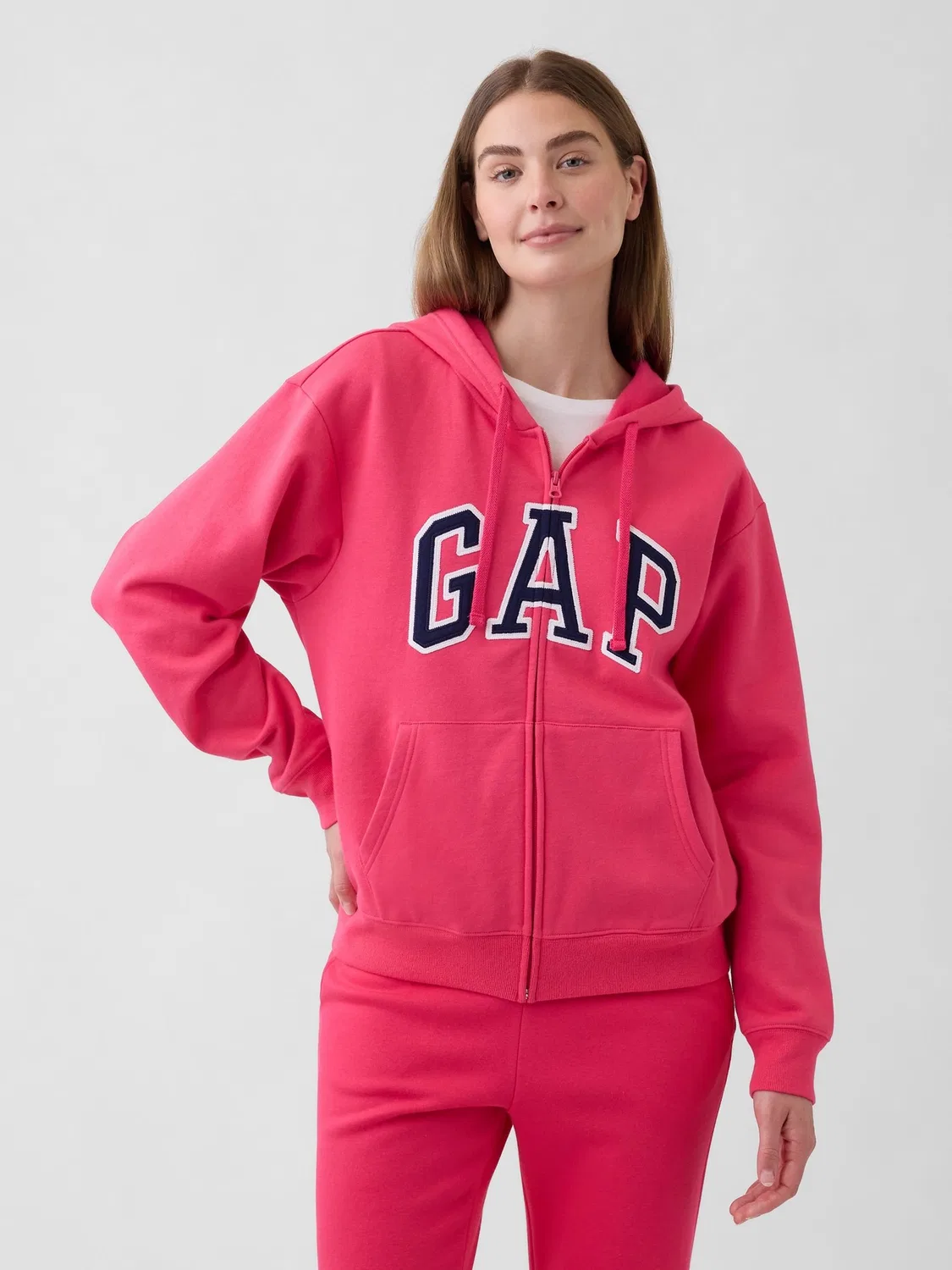Худи на молнии Gap Relaxed с логотипом, розовый