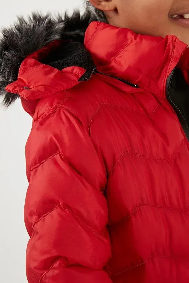 Детское зимнее пальто для девочек с капюшоном Lela, Red — фото 4