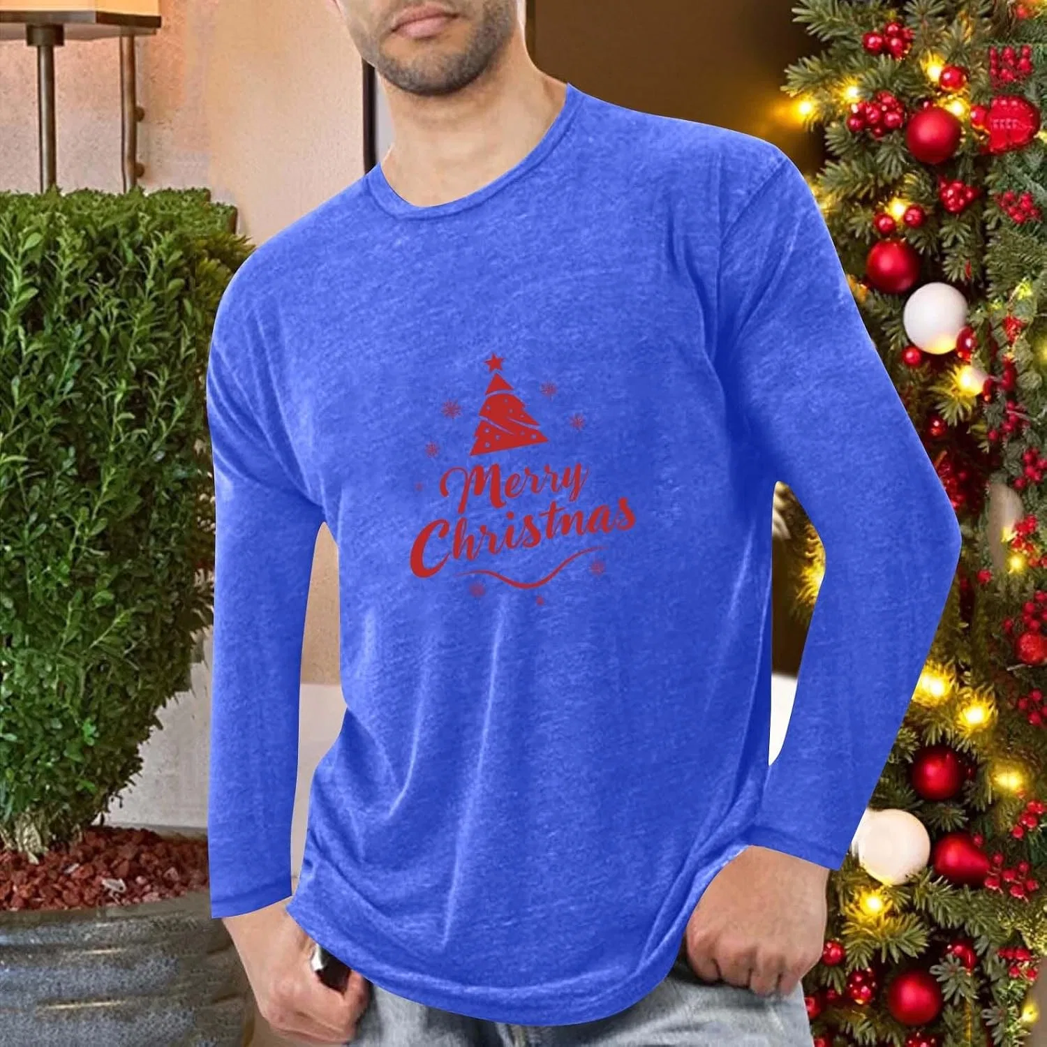 Мужская футболка с рождественским принтом Pullover Crewneck, Blue — фото 2
