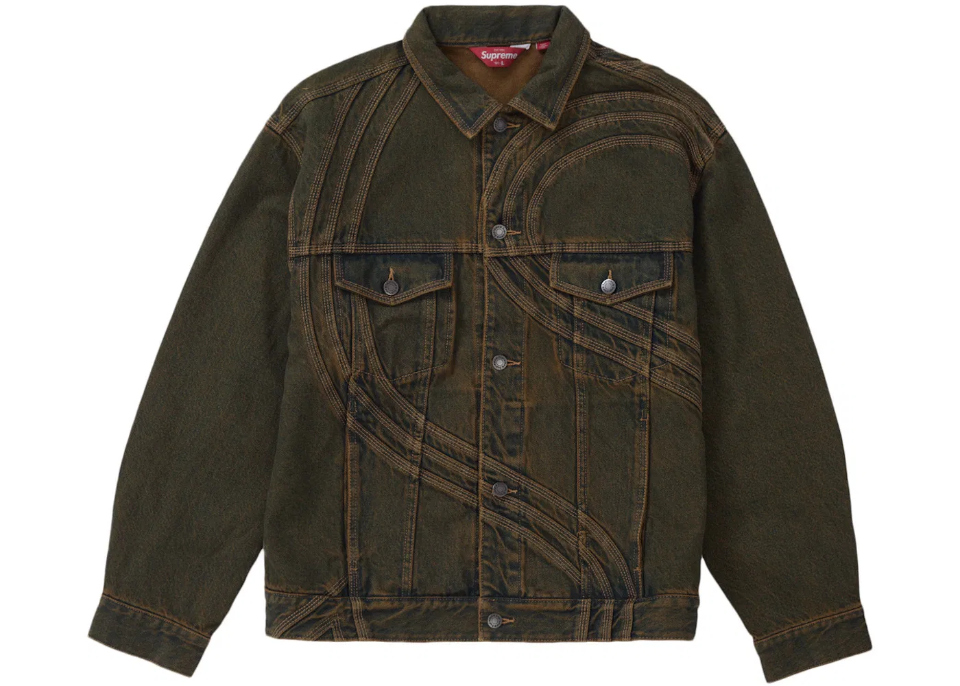 Мужская джинсовая куртка с принтом Supreme S Logo Supreme, Dirty Green