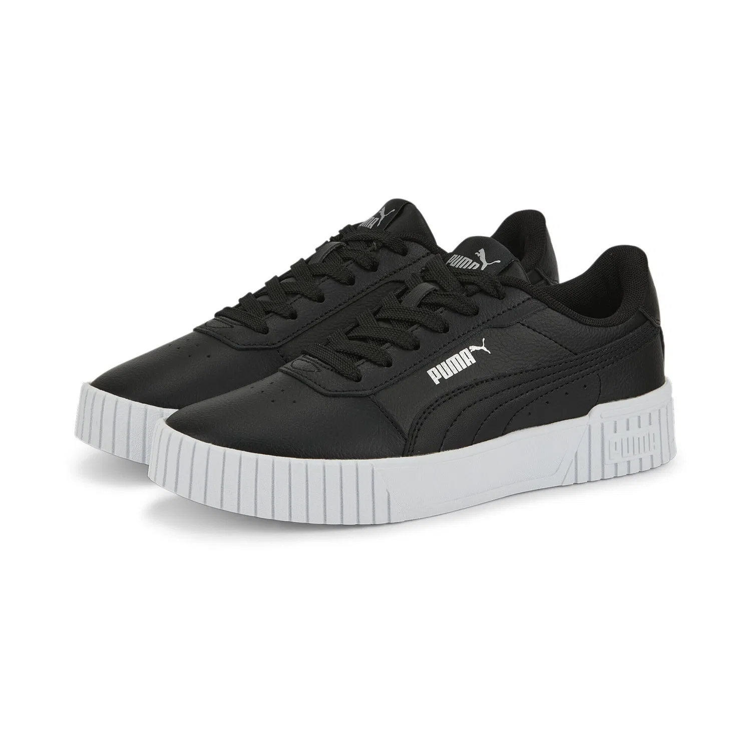 Детские кроссовки для девочек кожаные Carina 2.0 Jr PUMA, Black Puma Black Puma Silver — фото 2