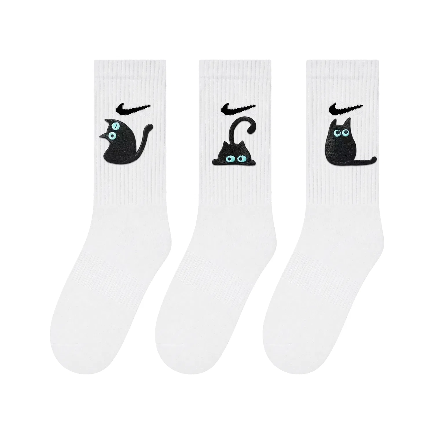 Детские носки средней эластичности, 3 пары, Embroidered-Black Cat Meow, Nike